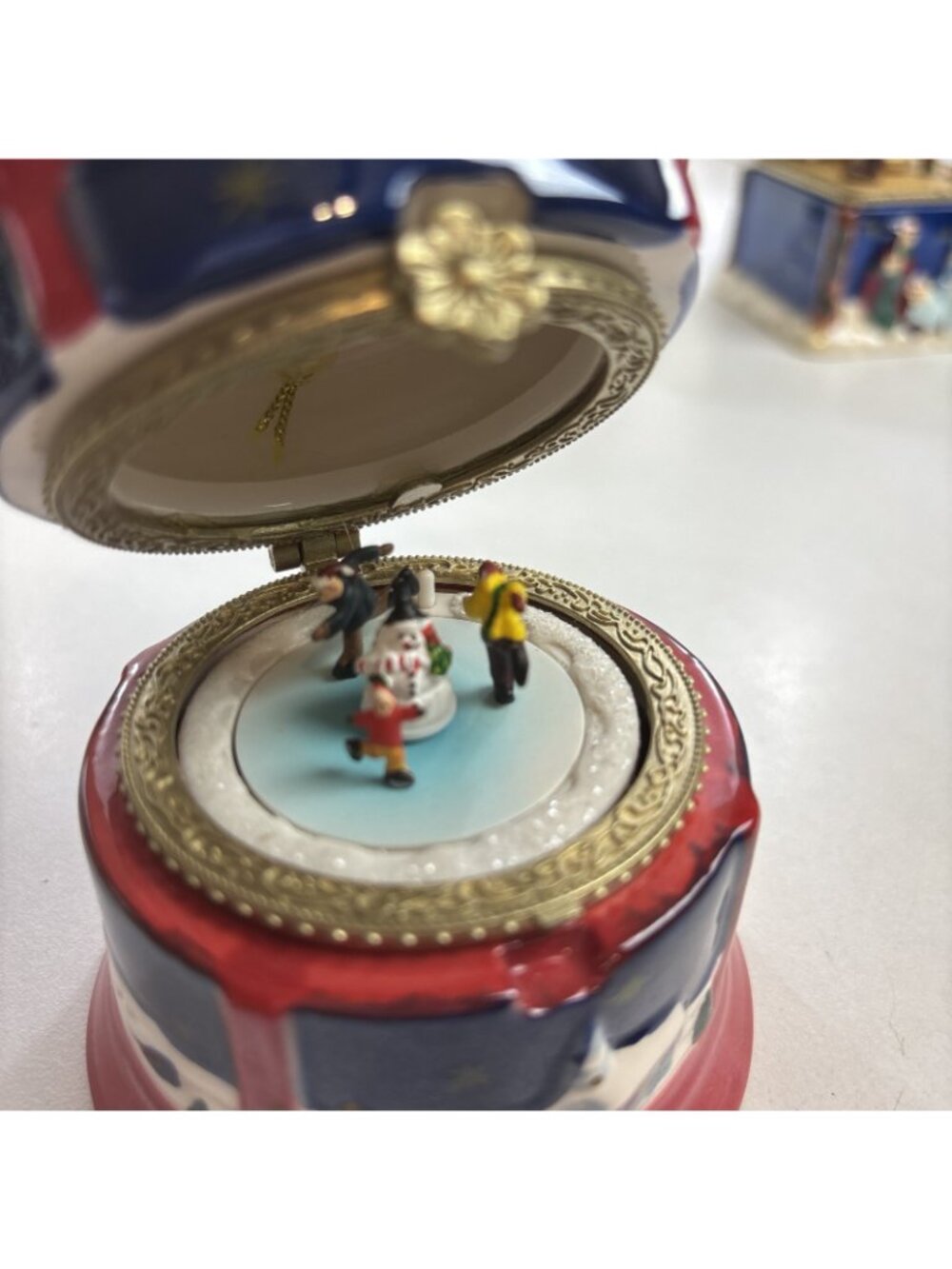 Set of 5 Mr. Christmas Ornaments Hinged Musical Boxes with Animated Carousels - Picture 5 of 8